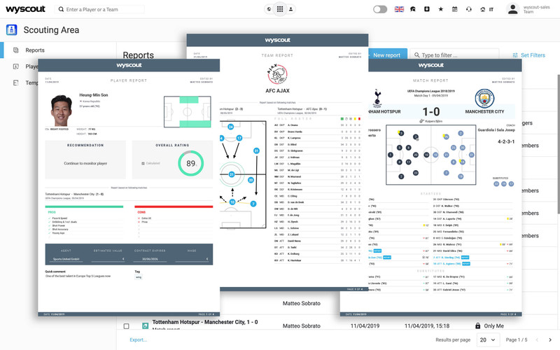 With 550,000 players and teams across the globe, you can create detailed scouting reports on the Wyscout platform.